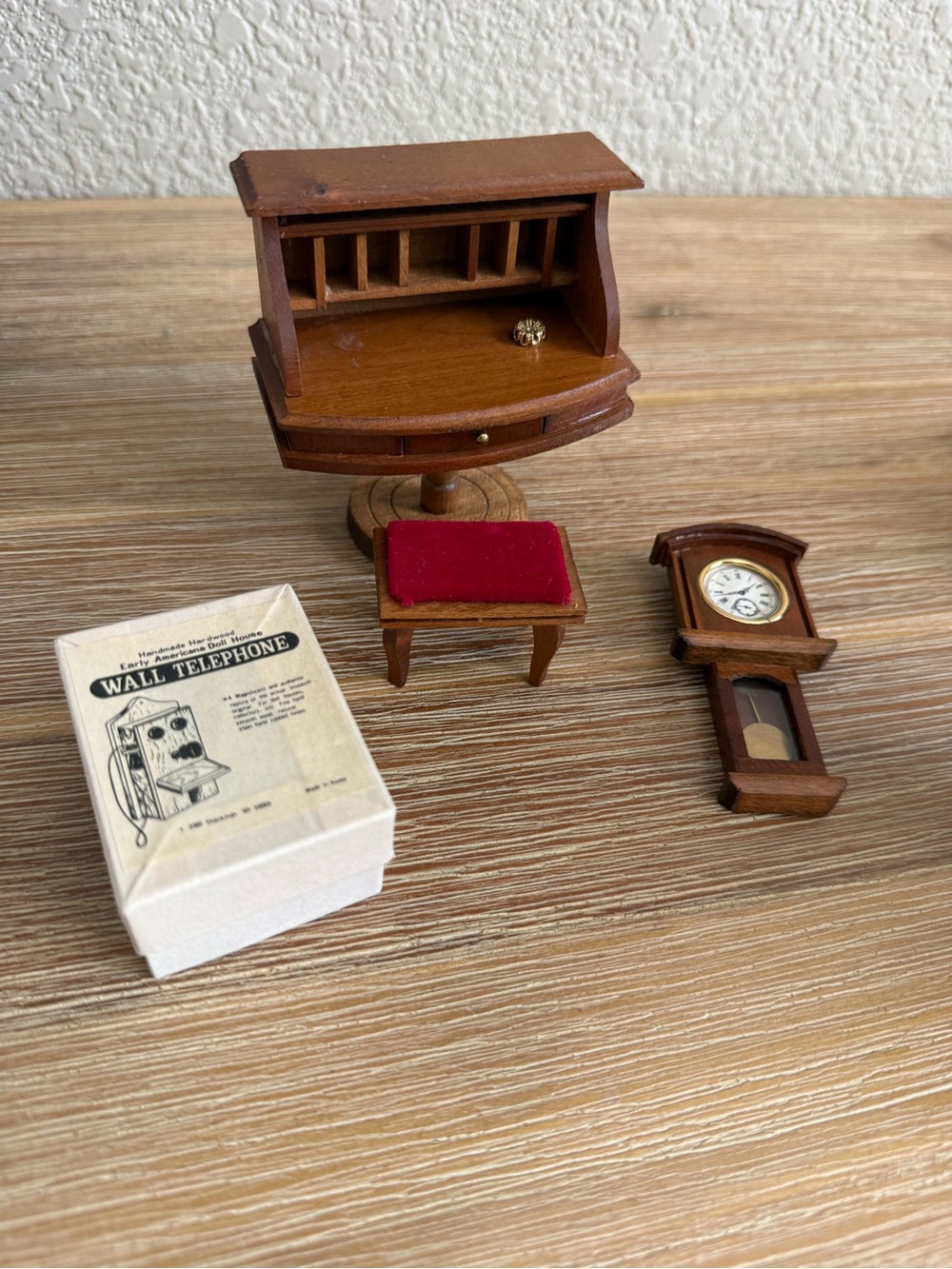 Shackman Miniature Wooden Desk Set with Red Upholstered Stool- Japan